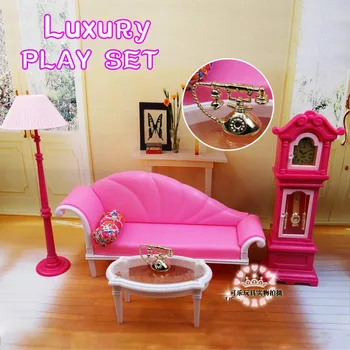 Brinquedo Para a Boneca Barbie Acessórios móveis de Sala de estar Sofá Mesa de Café Andkfar Lâmpada Fixo de Telefone, Relógio Fingir Dom Menina de DIY