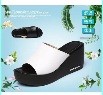 Mulheres sapatos de Verão, Moda PU couro sapatos de Lazer das mulheres, plataforma de fatias de Peixe na Boca de Sandália de Espessura Inferior Chinelos de quarto fgb5