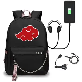 Anime Naruto Porta USB Mochila Escolar, Sacos de Viagem, Livro de Meninos Meninas rapazes raparigas Sacos do Portátil Fone de ouvido Porta USB Capacidade da Mochila