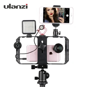 Ulanzi Smartphone de Vídeo do Equipamento de Youtube, Facebook Live Stream Estabilizador w Microfone Diodo emissor de Luz para o iPhone 8 7
