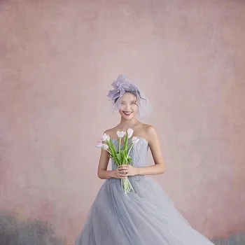 Luz de Luxo de Seda Elegante Flores Roxas véu da cara cocar de estilo francês de Noiva Cocar Hairclip noiva Acessórios de Cabelo