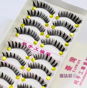 YOKPN Japonês feito à mão Cílios postiços Naturais Falso Cílios do Olho Cauda Alongada Parcialmente Espessura de 10 Pares de Cílios 1 Caixa de