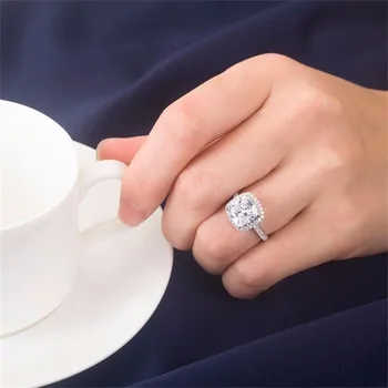 Brand 925 jewelry Sterling Silver Wedding Bride Ring finger Fashion Cushion cut 3ct 5a zircon CZ stone Rings for Women SIZE 5-10