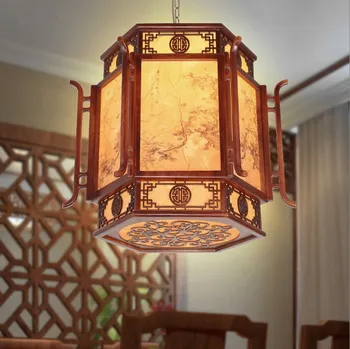 De estilo chinês, o café arte em madeira Lustre Através esculpida amarelo pergaminho indoor E27 CONDUZIU a lâmpada da varanda&corredor&varanda MYR050