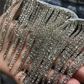 Brilhante Borlas de Diamante Legal calças de Brim das Mulheres 2020 Primavera Novo Estilo Cintura Alta Esticar Furos de Lápis, Calças Skinny Jeans, Calças de Senhoras