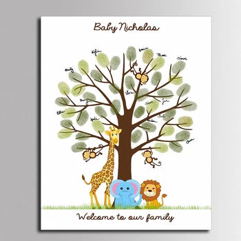 Livro de visitas do Chuveiro de Bebê Animal de impressões digitais árvore cartaz Comunhão Crianças de Aniversário, chá de bebê lembrança arte de parede Tela de pintura
