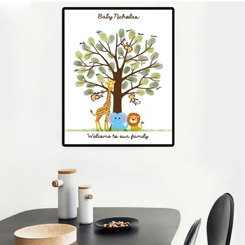 Livro de visitas do Chuveiro de Bebê Animal de impressões digitais árvore cartaz Comunhão Crianças de Aniversário, chá de bebê lembrança arte de parede Tela de pintura