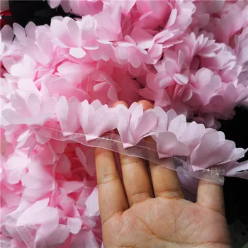 Feito à mão diy-de-rosa 3D chiffon flor guarnição do laço vestido da boneca de vestido de noiva de renda acessórios rendas