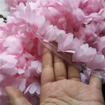 Feito à mão diy-de-rosa 3D chiffon flor guarnição do laço vestido da boneca de vestido de noiva de renda acessórios rendas