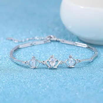 Prata 925 Esterlina de Branco/Roxo Zircônia Coroa de Princesa Encantos Pulseiras Para Mulheres pulseira feminina de Dia dos Namorados presente
