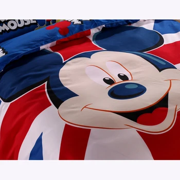 Crianças De Mickey Mouse Conjunto De Roupa De Cama Meninos/Meninas De Capa De Edredão Bandeira Britânica Dos Desenhos Animados Padrão De Folha Plana Completo Rainha, Cama De Casal Com Roupa De Cama