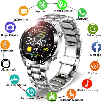 LIGE 2020 Novo ecrã táctil Inteligente de Mens Watch Para Android iOS IP68 Impermeável Esportes Fitness Relógio Inteligente Pulseira para homens+caixa