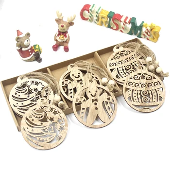 12PCS/Caixa Vintage Oco de Natal de Madeira Pingentes de Natal Enfeite de Árvore de DIY artefatos de Madeira Dom Crianças para a Casa de Natal Decorações do Partido