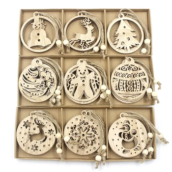 12PCS/Caixa Vintage Oco de Natal de Madeira Pingentes de Natal Enfeite de Árvore de DIY artefatos de Madeira Dom Crianças para a Casa de Natal Decorações do Partido
