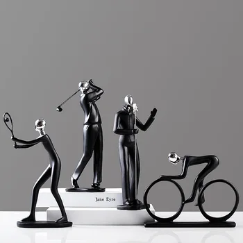 Abstrato moderno preto Humanos escultura estátua de resina jóias, decoração acessórios dom geometria resina Casal Escultura