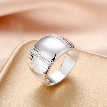 925 Silver Mulher Homem Anel de CZ de Casamento de Cristal Envolvimento de Atacado de Moda de Anéis de Dedo de Jóias Finas