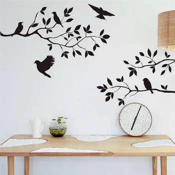 Frete grátis preto ramo da árvore de adesivos de parede adesivos de parede de aves ou de decoração de casa de arte de parede decoração