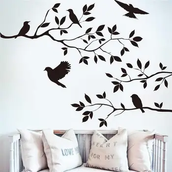Frete grátis preto ramo da árvore de adesivos de parede adesivos de parede de aves ou de decoração de casa de arte de parede decoração