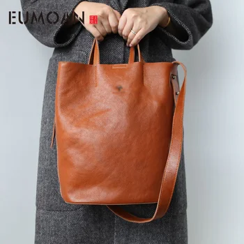 EUMOAN de Couro feminina de ombro único saco, estilete bucket bag duplo, literário e de arte bolsa