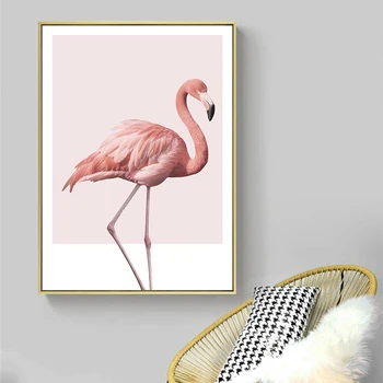 Nordic Cor-De-Rosa Flamingo As Ondas Flores Tela De Pintura Da Imagem De Impressão De Pôster Arte De Parede Sala Quarto A Decoração Home