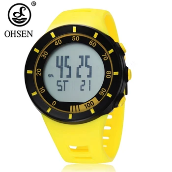 OHSEN Digital LED Esportes ao ar livre Relógios de Homens de Mulheres Cronômetro do Mergulho Amarelo Moda do Silicone Unisex relógio de Pulso reloj hombre