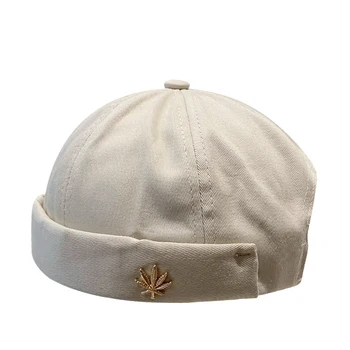 Melão de chapéu masculino maple folha de metal de rotulagem beirais de cor sólida coreano de rua, hip-hop chapéu de cúpula retro chapéu de marinheiro yuppie boina mulheres