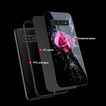 Rosa vermelha Case Para Samsung Galaxy S10 S9 S8 S7 S10e S20 Ultra A51 A71 A40 A50 A20E A70 30 Nota 20 10 9 8 Plus Vidro Temperado de Volta