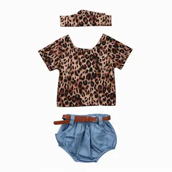 Adorável, Bebê Recém-nascido Meninas Conjunto de Roupa de Crianças Roupas de Menina Crianças Leopard T-shirt Tops, Calças fita para a Cabeça de Roupas Traje 3PCs
