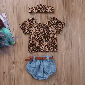 Adorável, Bebê Recém-nascido Meninas Conjunto de Roupa de Crianças Roupas de Menina Crianças Leopard T-shirt Tops, Calças fita para a Cabeça de Roupas Traje 3PCs