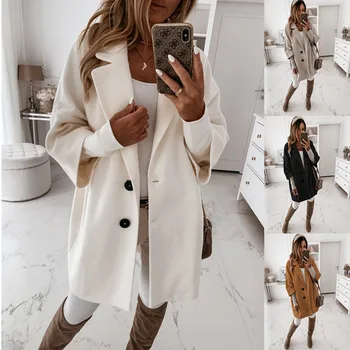 2020 marca outono inverno mulheres casaco de manga três quarto de Lã pano botão de lapela roupas para meninas de 4 cores para escolher M729