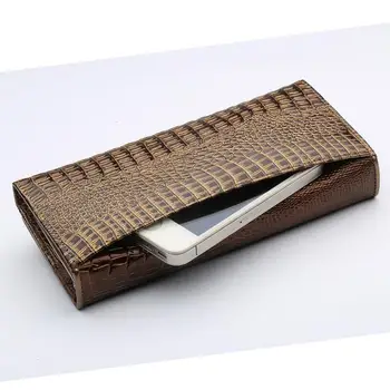 Europeu e Americano novo estilo de vaca pele de crocodilo senhora bolsa estilo longo multi - cartão couro verdadeiro saco de mão fecho de fivela de carteira