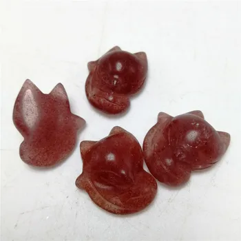 1-2 pcs Belo morango cristal de quartzo pedra animal bonito fox cura de pedra para pingente de colar e sorte