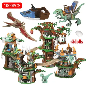 1000pcs Criador Cidade de Dinossauro Tribo Casa na Árvore Blocos de Construção Jurassic Parque Mundial Figuras Tijolos de Brinquedos Para Crianças Meninos