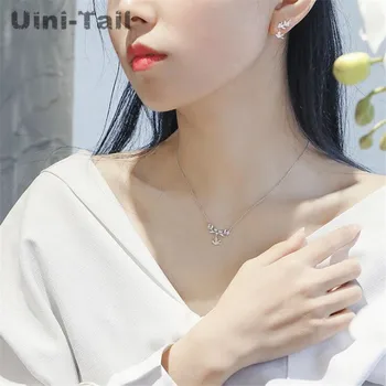 Uini Rabo-quente de nova prata 925 esterlina de folhas pequenas engolir micro-embutidos colar versão coreana do simples bonito doce jóias