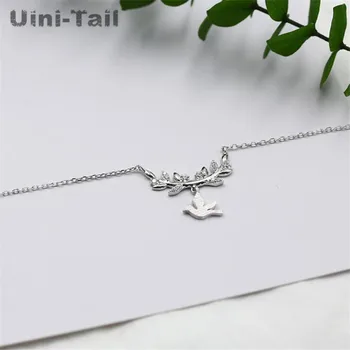 Uini Rabo-quente de nova prata 925 esterlina de folhas pequenas engolir micro-embutidos colar versão coreana do simples bonito doce jóias