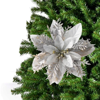 10pcs Artificial de Natal Flores Brilho Falso Flores de Feliz Natal Decoração da Árvore de Home DIY de Presente de Natal Enfeite de Natal de 2020