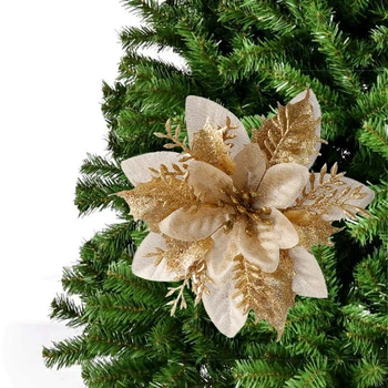 10pcs Artificial de Natal Flores Brilho Falso Flores de Feliz Natal Decoração da Árvore de Home DIY de Presente de Natal Enfeite de Natal de 2020