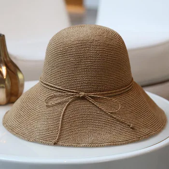 Doit de Alta qualidade Aba Larga do chapéu de Palha Sol de Verão Chapéus para Mulheres-Dama Chapéus de Praia Dobrável protetor solar Televisão Gorras