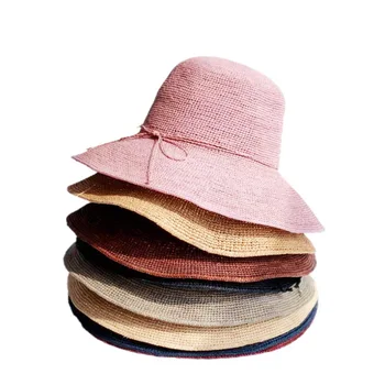 Doit de Alta qualidade Aba Larga do chapéu de Palha Sol de Verão Chapéus para Mulheres-Dama Chapéus de Praia Dobrável protetor solar Televisão Gorras