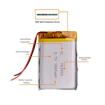 703450 3,7 V 1500mAh bateria de lítio Recarregável do Polímero do Li-íon Para mp3 mp4 GPS DVR PDA brinquedos ferramentas de Assistir o orador de Bluetooth 073450