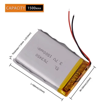 703450 3,7 V 1500mAh bateria de lítio Recarregável do Polímero do Li-íon Para mp3 mp4 GPS DVR PDA brinquedos ferramentas de Assistir o orador de Bluetooth 073450