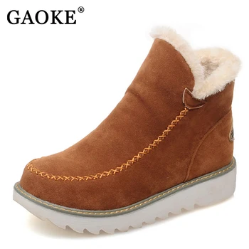 GAOKE Tamanho Grande 34-43 Botas de Neve de Inverno Mulheres Ankle Boots 2021 Dedo do pé Redondo Plataforma Sapatos de Inverno Com Pele de Mulher de Pele Sapatos
