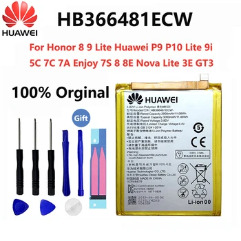 Original HUAWEI Honor 8 Bateria de Honra 8 Lite 9 HB366481ECW Real 3000mAh para HUAWEI P9 P Inteligente P9 P10 P20 Lite Honra 5C