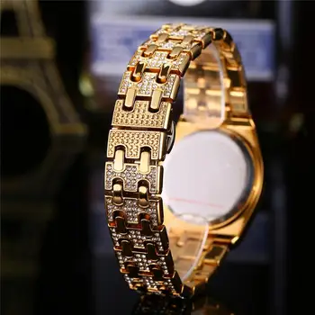 Luxo de Ouro cravejado de diamantes Senhoras Relógio Impermeável de Aço, Relógios de Pulso das Mulheres de Quartzo relógio de Pulso Relógio Masculino Mulheres Watchs