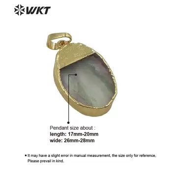 WT-P1536 WKT Natural Novo arco-íris da Fluorite Pingente Oval em Forma de Ovo de Ouro Galvanizados Pingente Para as Mulheres Colar de Tomada de Pingente