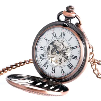 Ouro rosa Design de Listra de Mão Mecânico de corda em Relógios de Bolso para Homens, Mulheres, Pai, Mãe Retro Pingente de Relógio Presentes Item da Cadeia de