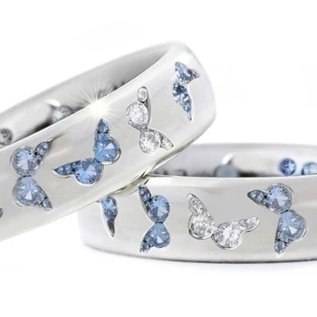 Moda Cor de Prata Cristal de Borboleta Anéis para as Mulheres Bonito Multicolor Zircão Aniversário Anel de Coquetel Jóias Presentes