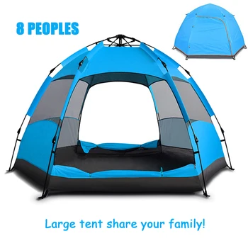 MYJ 5-8 Pessoas Grande Tenda de Instalação Rápida Família Barraca de Acampamento ao ar livre tenda dobrável tendas dobráveis duas camadas de mochila de barracas, guarda-sol