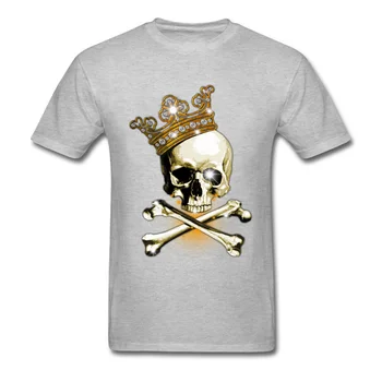 Rei Do Bling 2018 Engraçado Crânio de Impressão Homens T Shirts Pirata ossos Cruzados & Coroa de Impressão Adultos Mais o Tamanho de T-shirt Preto Para Hipster