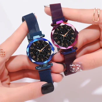 Moda Céu Estrelado Mulheres Relógios De Luxo Magnético Do Ímã Fivela De Quartzo Relógios De Pulso Luminoso Do Relógio De Baixo Preço Dropshipping 2020